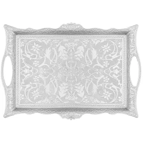 Ottoman Turkish Zamak Silver Serving Tray with Traditional Motifs