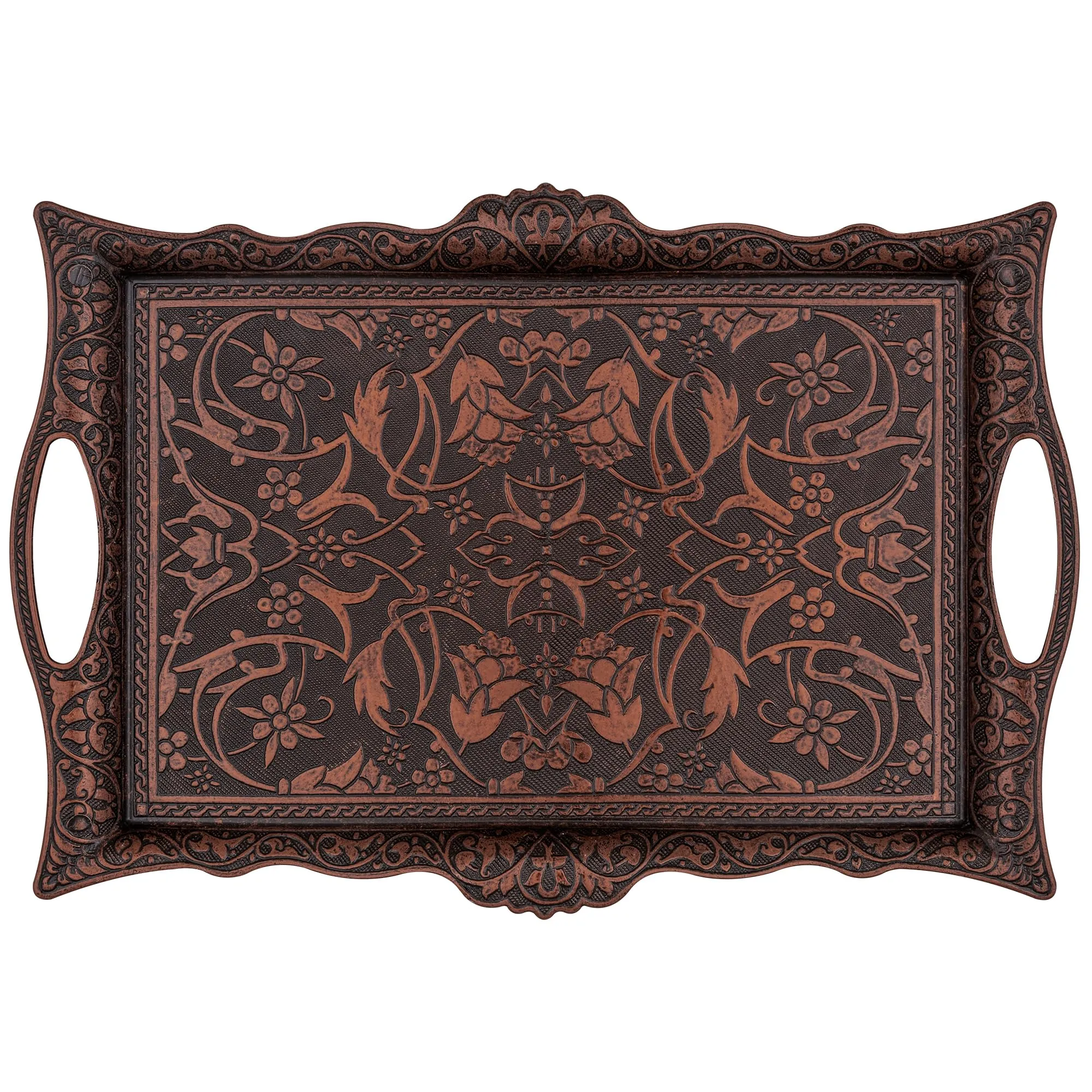 Ottoman Zamak Serving Tray with Tulip Motifs Copper Finish