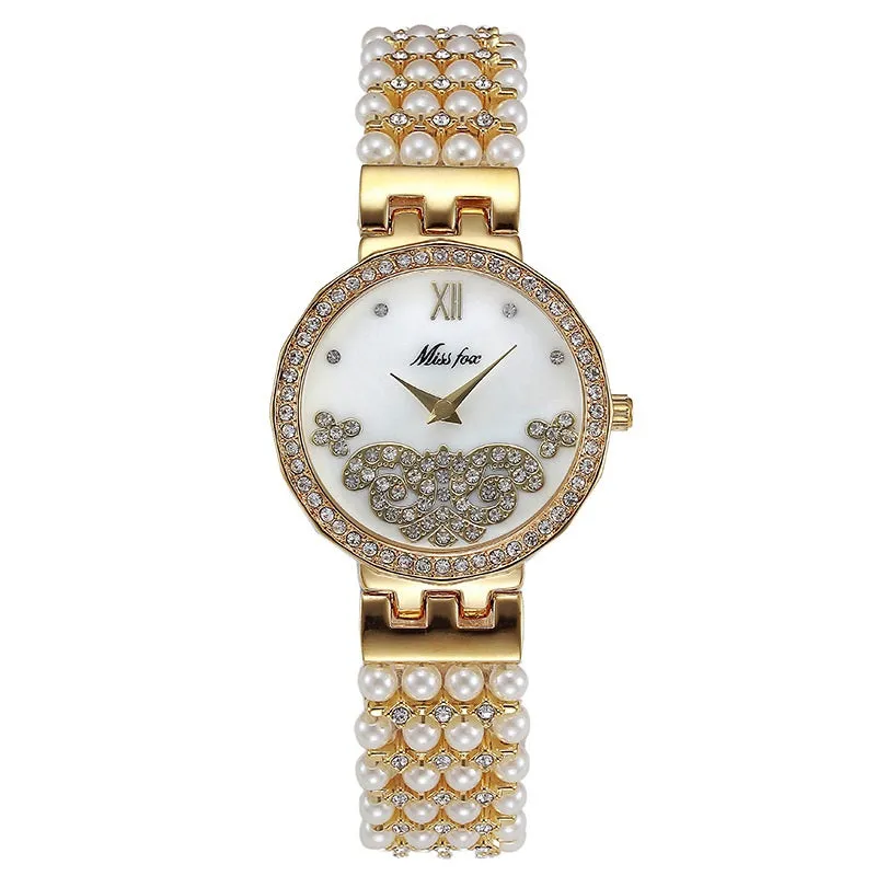 Pearl Strap Flower Dial Women's Watch