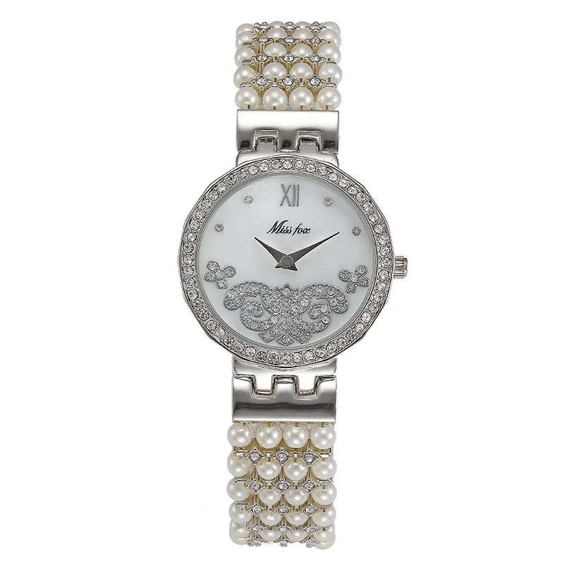 Pearl Strap Flower Dial Women's Watch