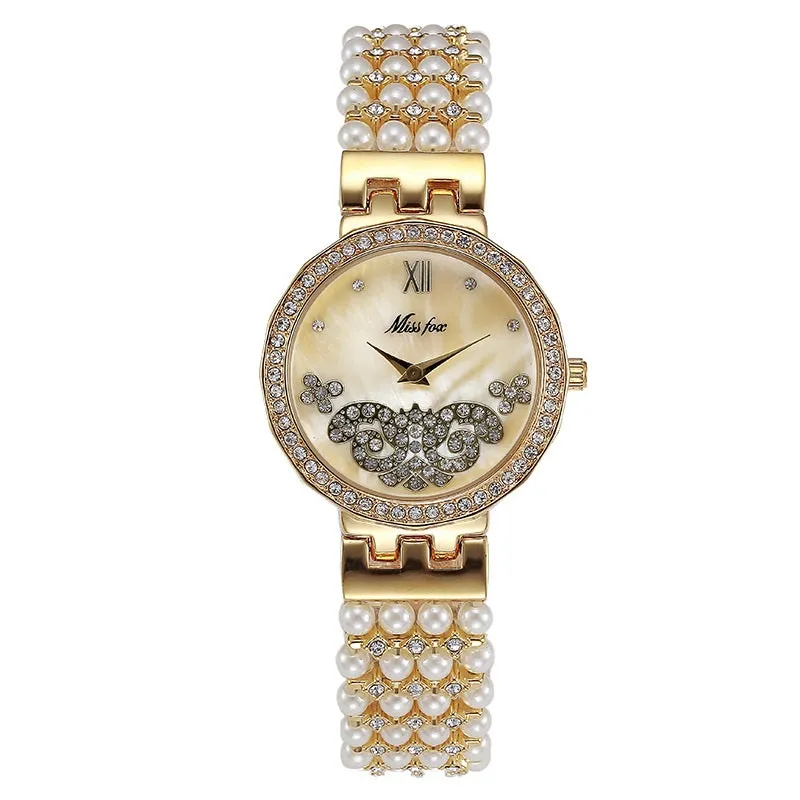 Pearl Strap Flower Dial Women's Watch