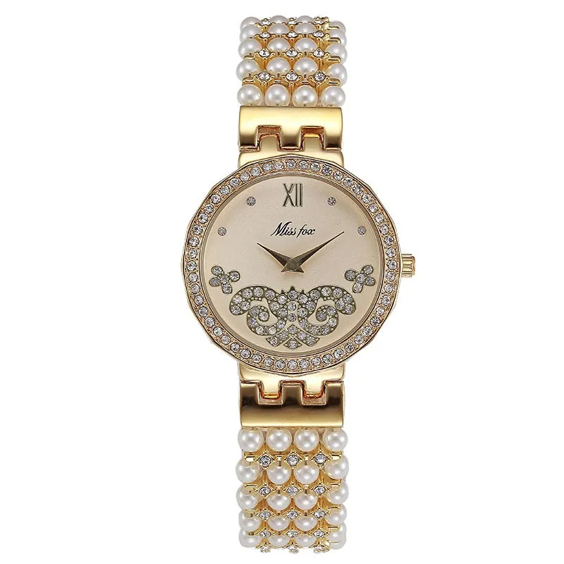 Pearl Strap Flower Dial Women's Watch