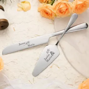 Personalized Wedding Cake Knife Set Silver Laser Engraved