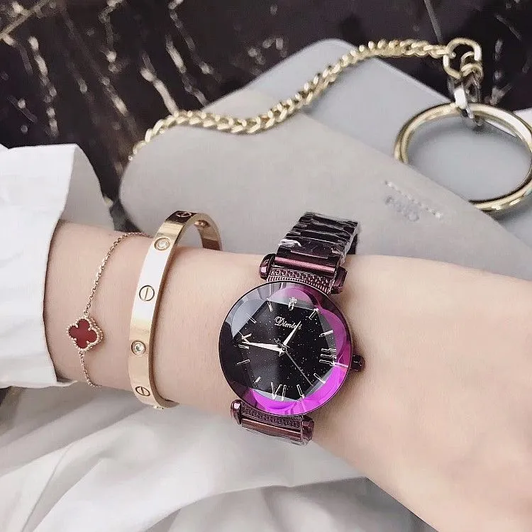 Plum-shaped Mirror Starry Dial Women's Watch