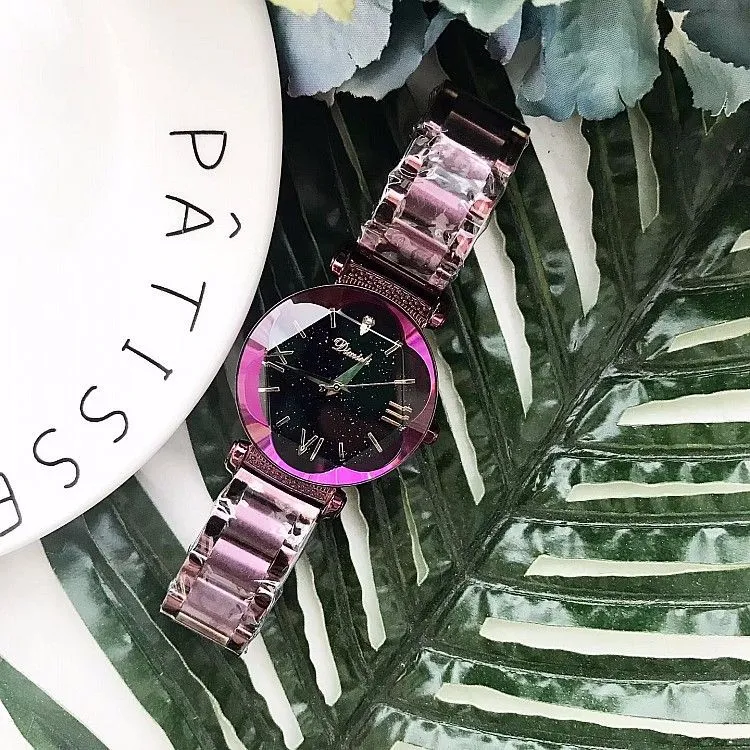 Plum-shaped Mirror Starry Dial Women's Watch