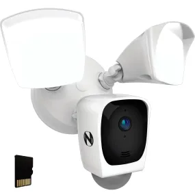 Powered Wi-Fi Floodlight Deterrence HD  Camera with 2-Way Audio and 64GB MicroSD Card - White