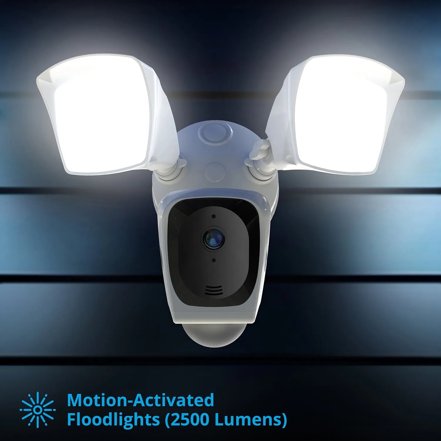 Powered Wi-Fi Floodlight Deterrence HD  Camera with 2-Way Audio and 64GB MicroSD Card - White