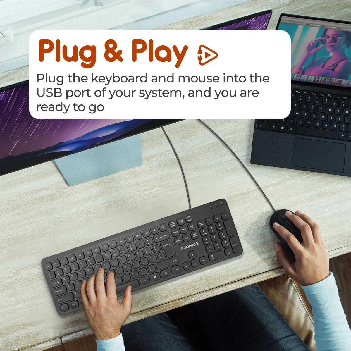 Quiet Key Wired Compact KeyBoard & Mouse