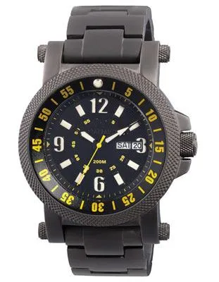 Reactor Fallout 2 Mens Day/Date Watch - Black/Yellow Dial - Black Nitride Design