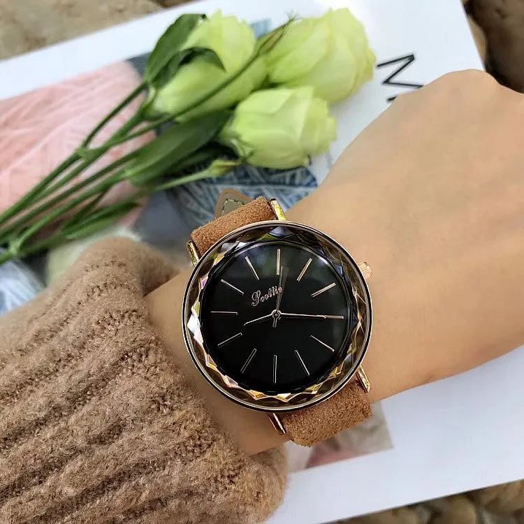 Rhombus-shaped Leather Strap Women's Watch