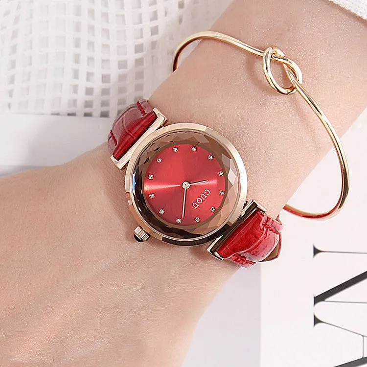 Rhombus-shaped Mirror Leather Strap Women's Watch