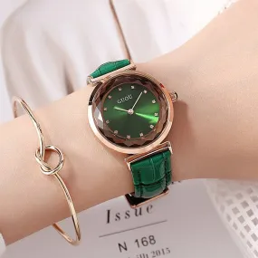 Rhombus-shaped Mirror Leather Strap Women's Watch