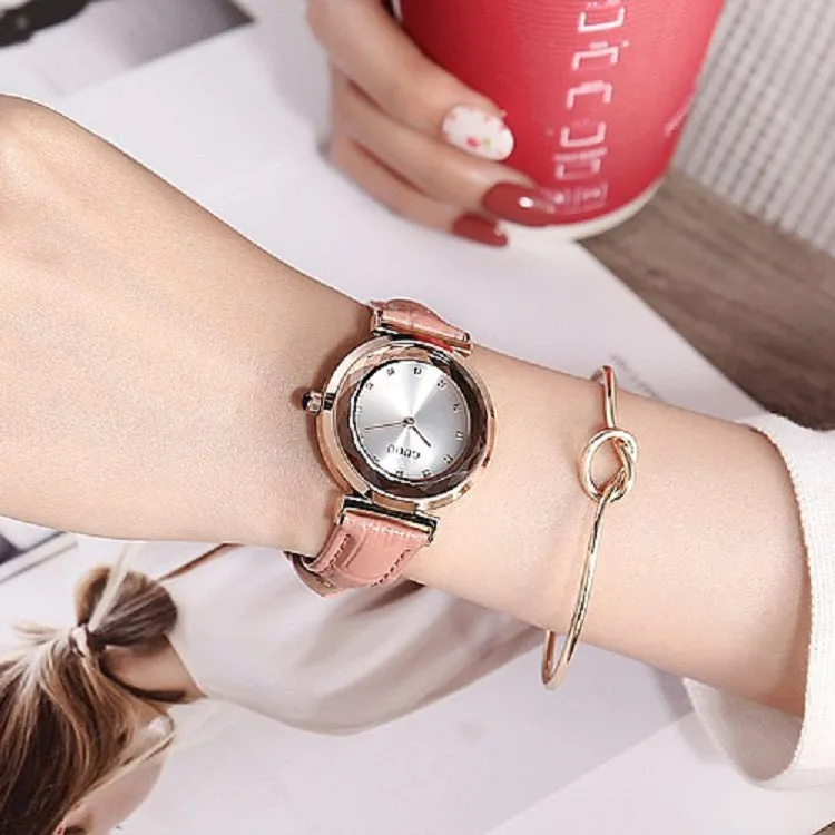 Rhombus-shaped Mirror Leather Strap Women's Watch