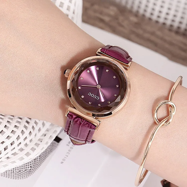 Rhombus-shaped Mirror Leather Strap Women's Watch