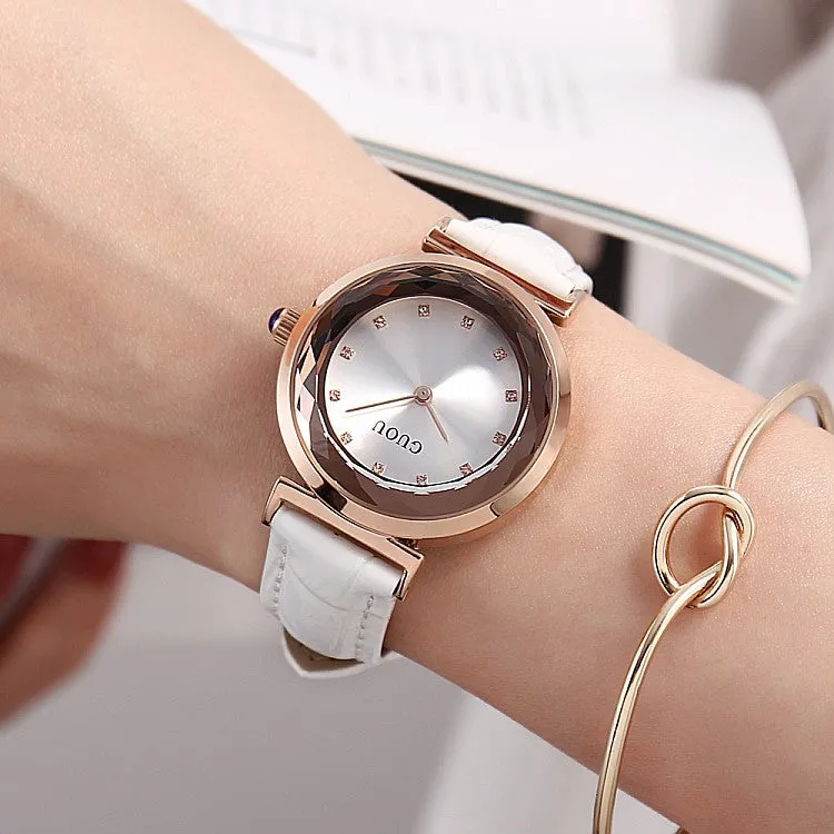 Rhombus-shaped Mirror Leather Strap Women's Watch