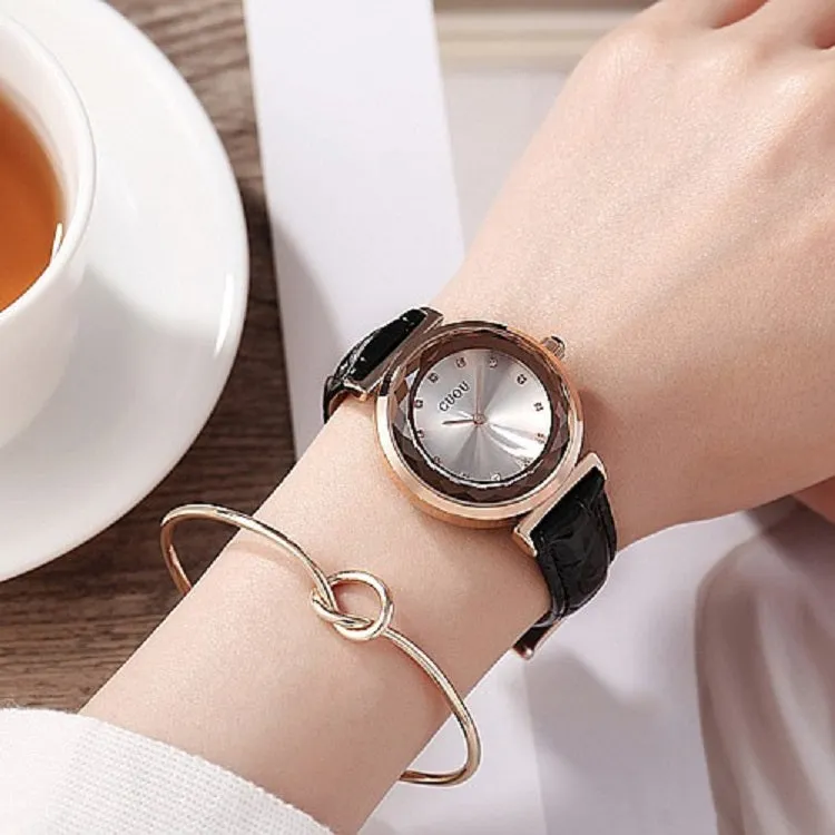 Rhombus-shaped Mirror Leather Strap Women's Watch