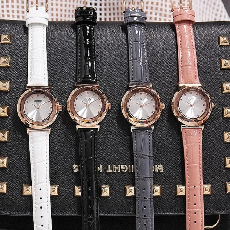 Rhombus-shaped Mirror Leather Strap Women's Watch