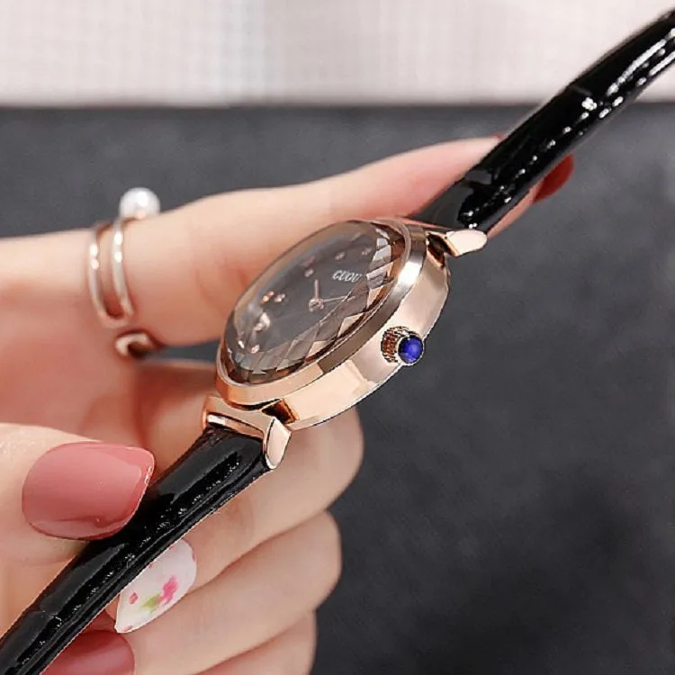 Rhombus-shaped Mirror Leather Strap Women's Watch