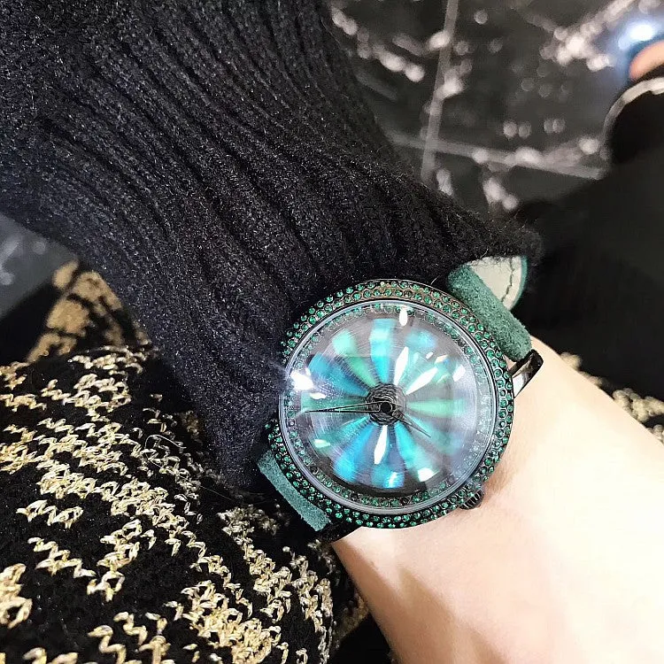 Rotatable Dial Green Watch For Women