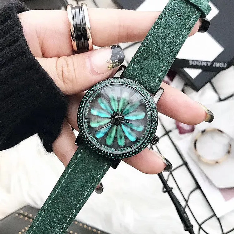 Rotatable Dial Green Watch For Women