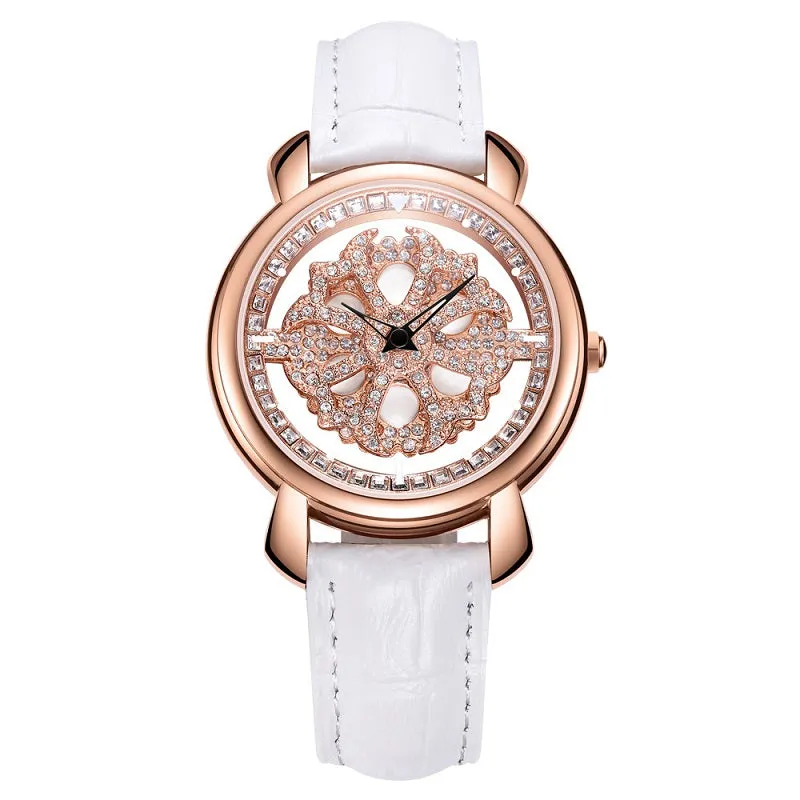 Rotatable Flower Dial Rhinestone Women's Watch