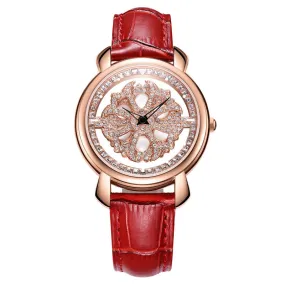 Rotatable Flower Dial Rhinestone Women's Watch