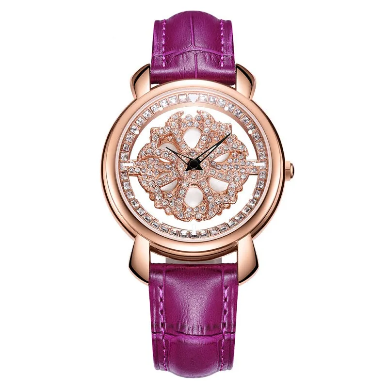 Rotatable Flower Dial Rhinestone Women's Watch