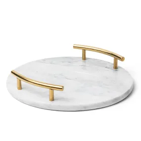 Round White Marble Tray with Gold Handles 12 Inches