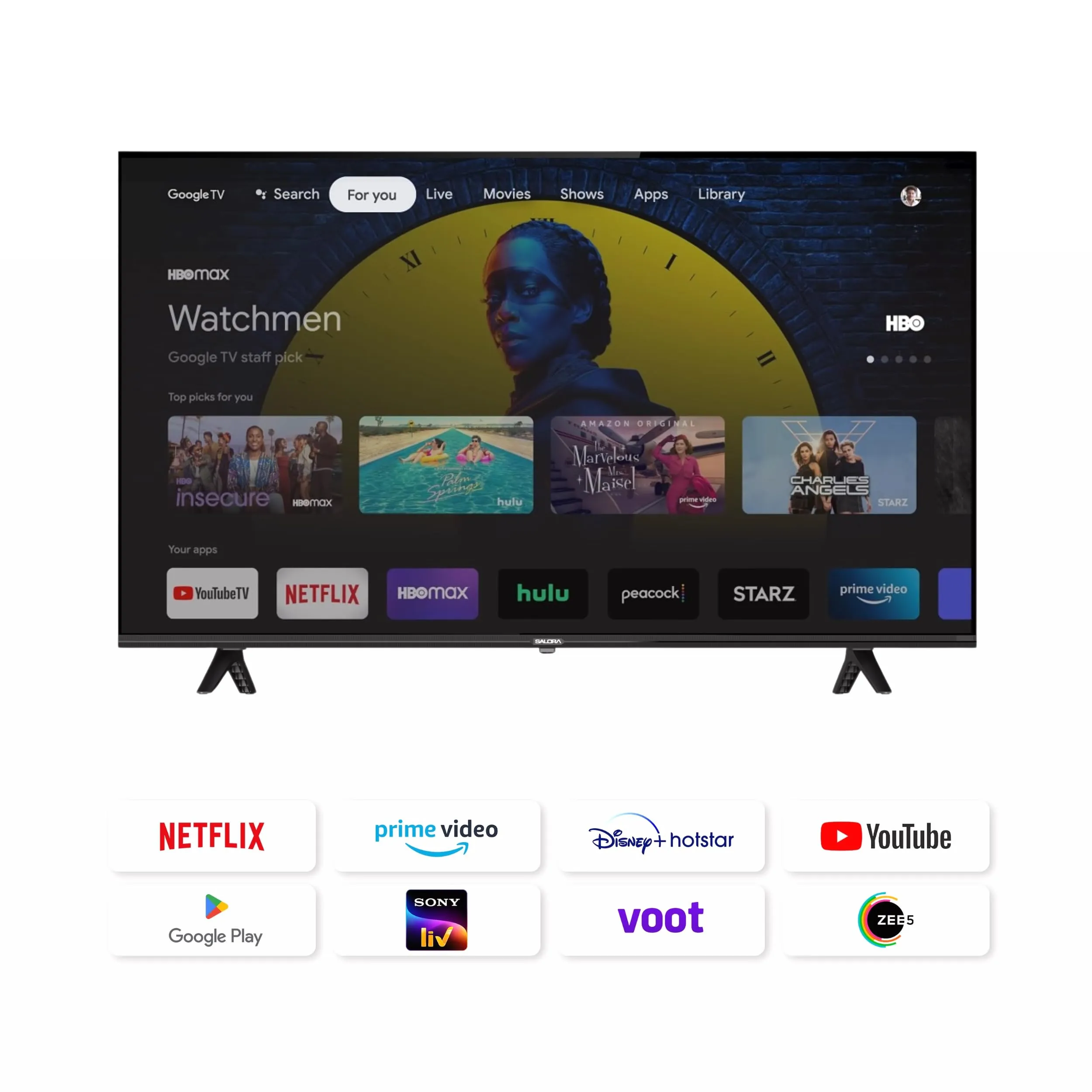 Salora 127 cm (50 inches) QLED 4K Ultra HD Smart Google TV | SLV-3505 GTV (Black) | 4K Display, Powerful 20W Dolby Audio, Google Assistant & Voice Control Remote