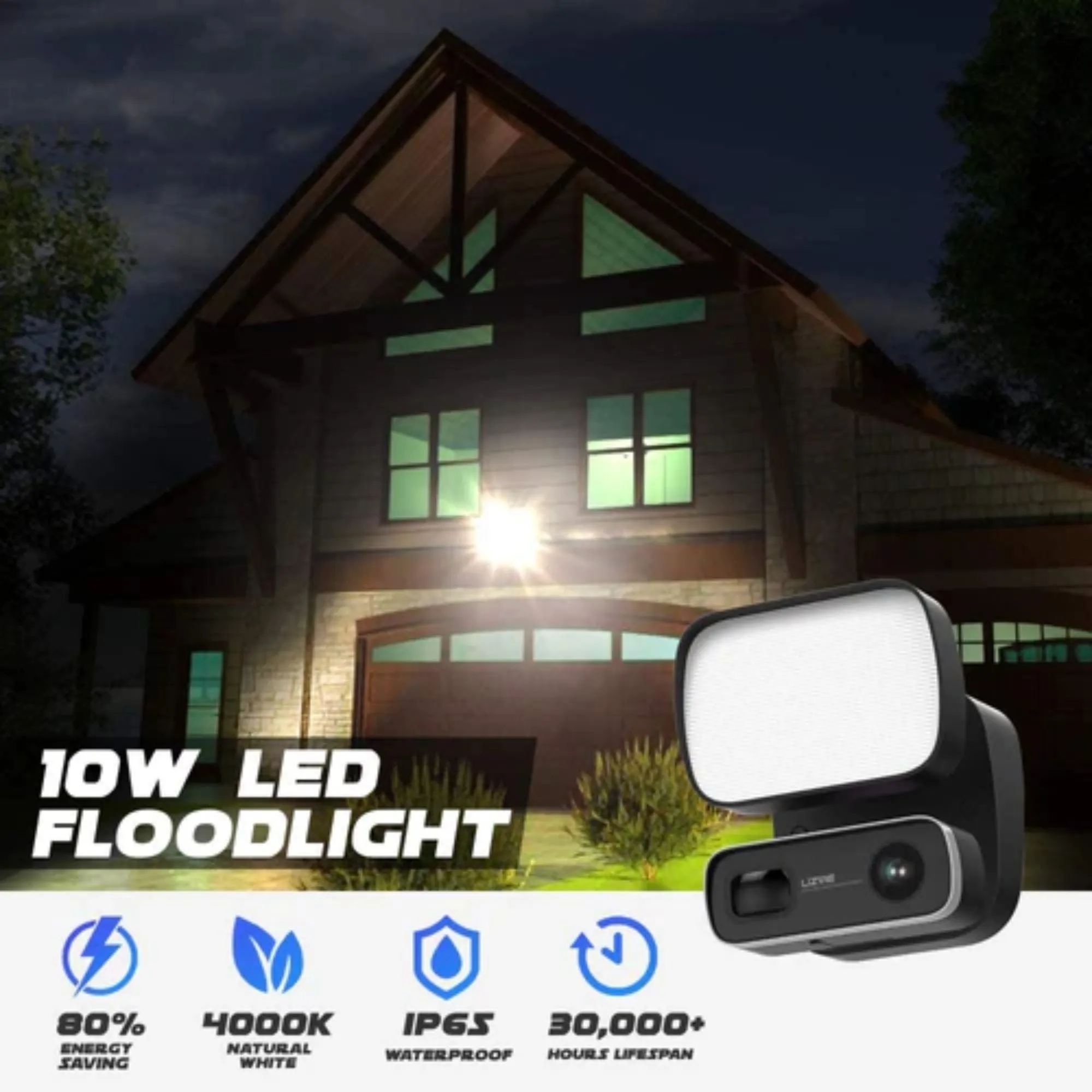 Smart Floodlight with 1080P HD Wi-Fi Camera with Night Vision