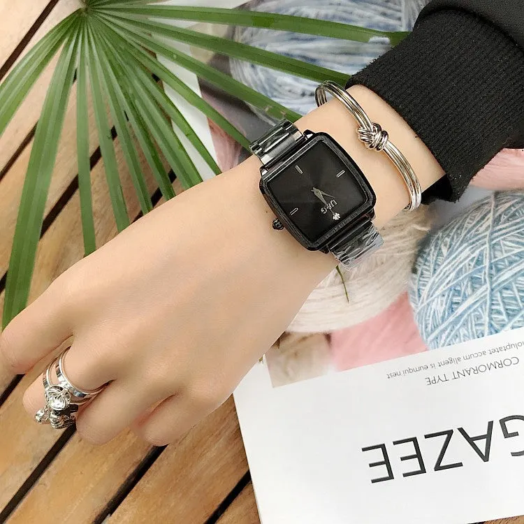 Square Pattern Stainless Steel Strap Women's Watch