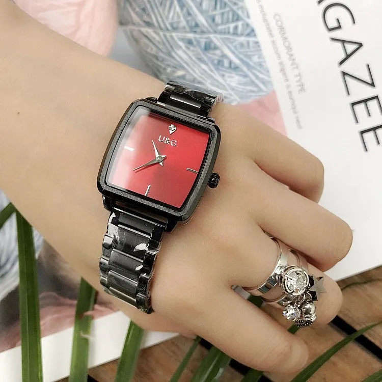 Square Pattern Stainless Steel Strap Women's Watch