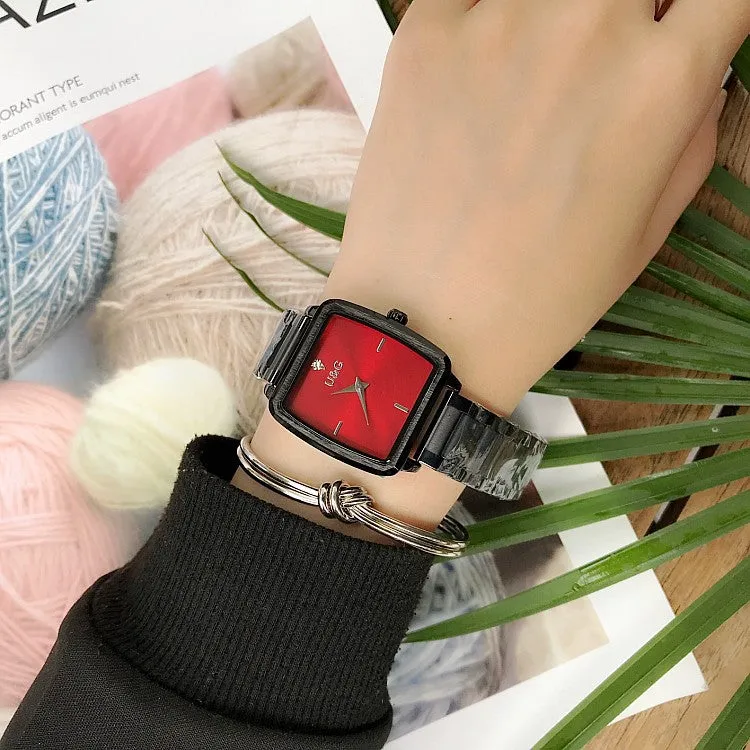 Square Pattern Stainless Steel Strap Women's Watch