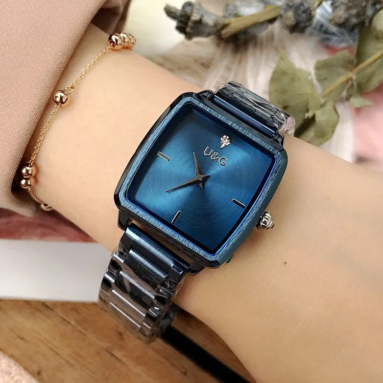 Square Pattern Stainless Steel Strap Women's Watch