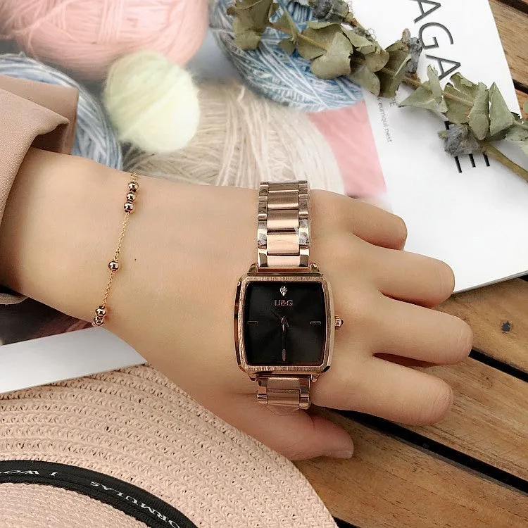 Square Pattern Stainless Steel Strap Women's Watch