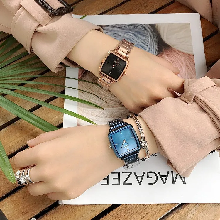 Square Pattern Stainless Steel Strap Women's Watch