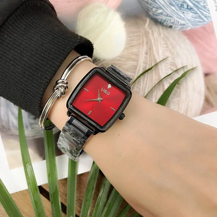 Square Pattern Stainless Steel Strap Women's Watch