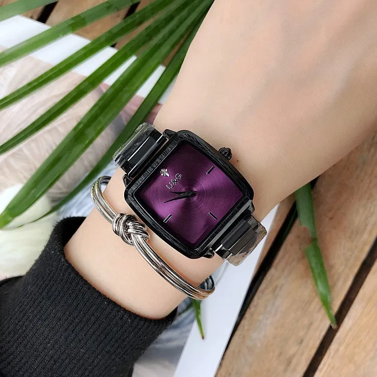 Square Pattern Stainless Steel Strap Women's Watch