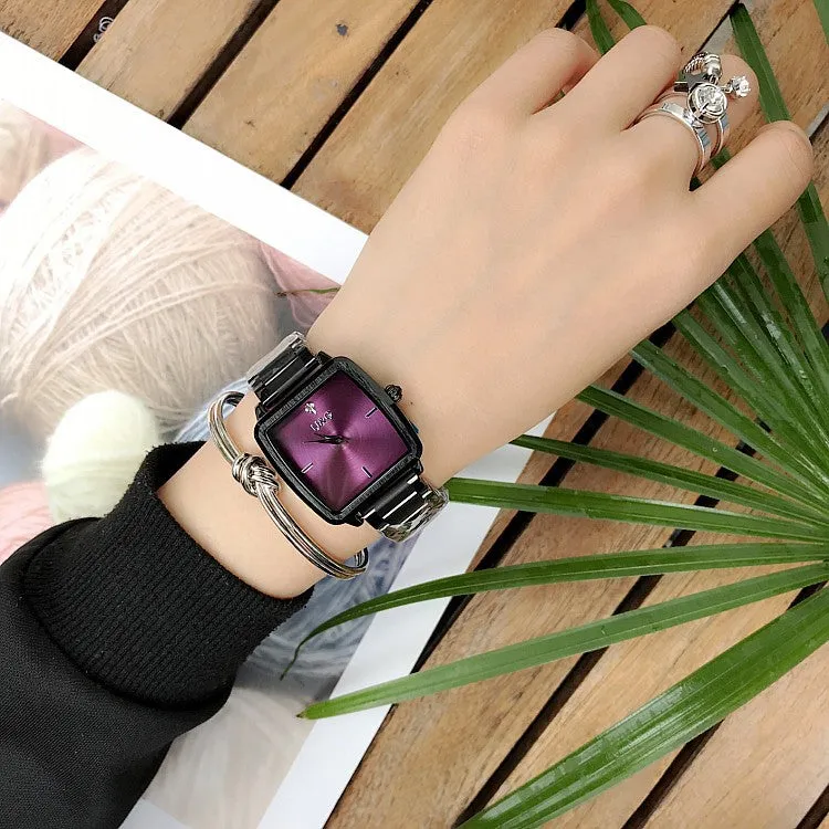 Square Pattern Stainless Steel Strap Women's Watch