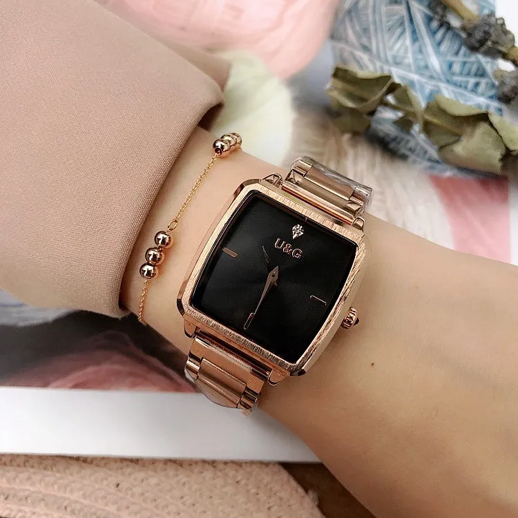 Square Pattern Stainless Steel Strap Women's Watch