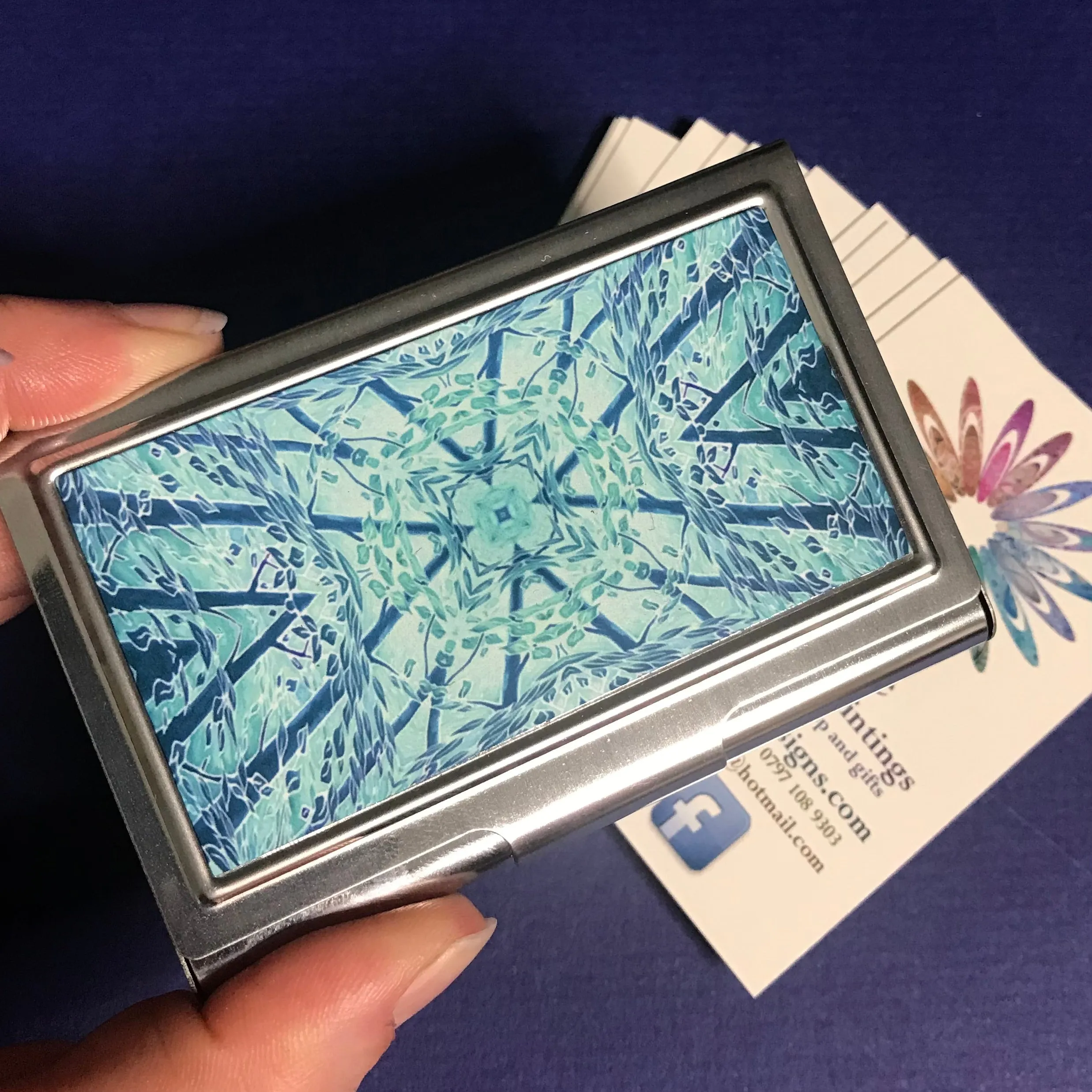 Star Tree teal blue green business card holder