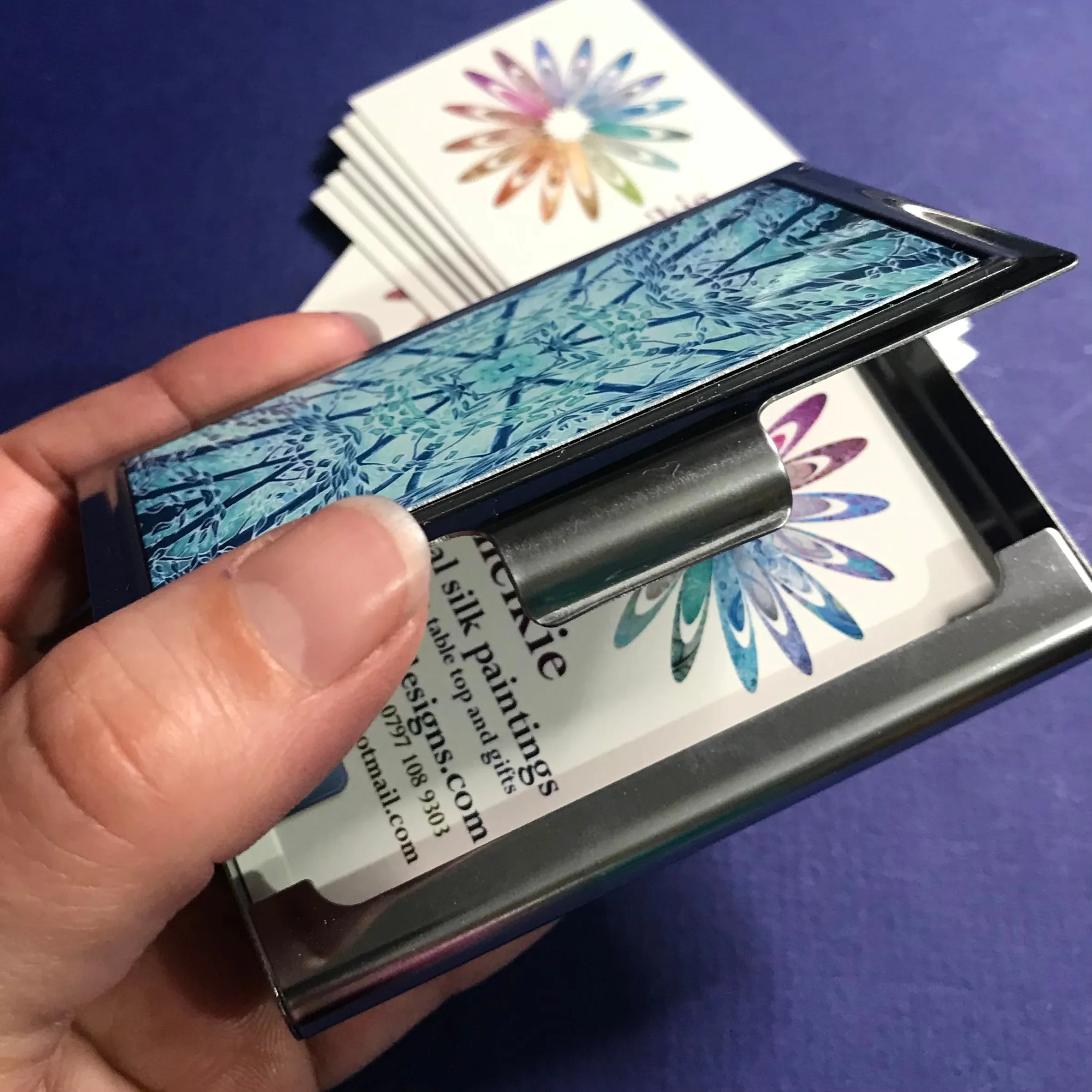 Star Tree teal blue green business card holder