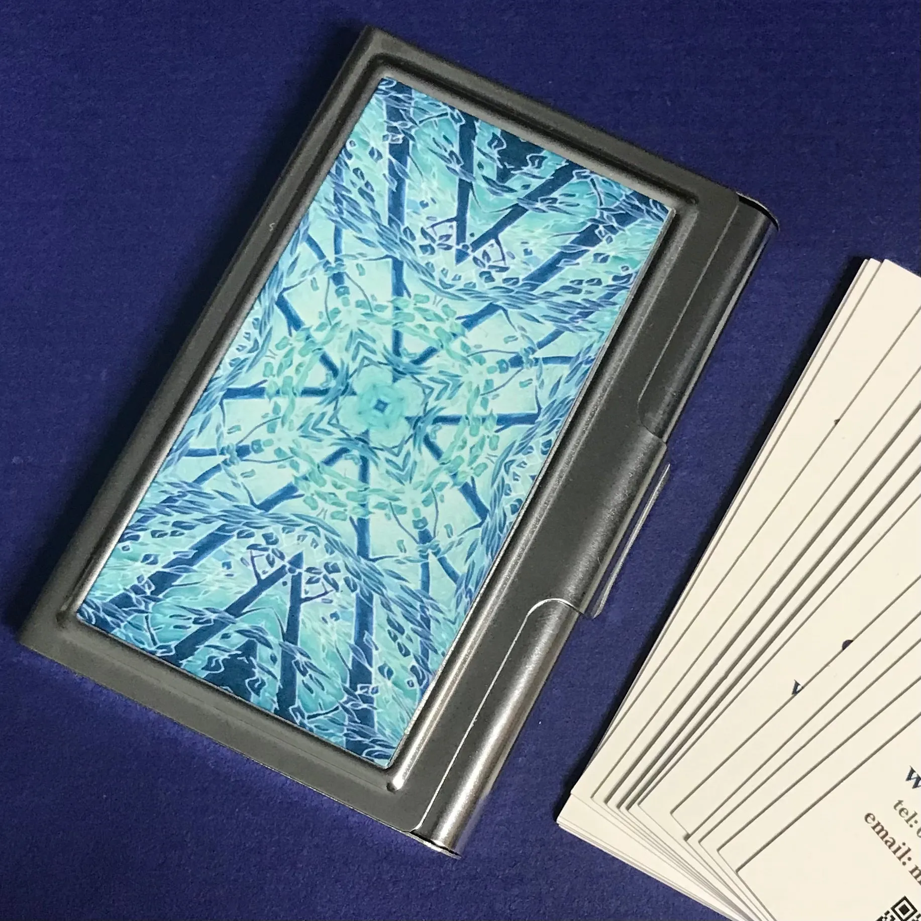 Star Tree teal blue green business card holder