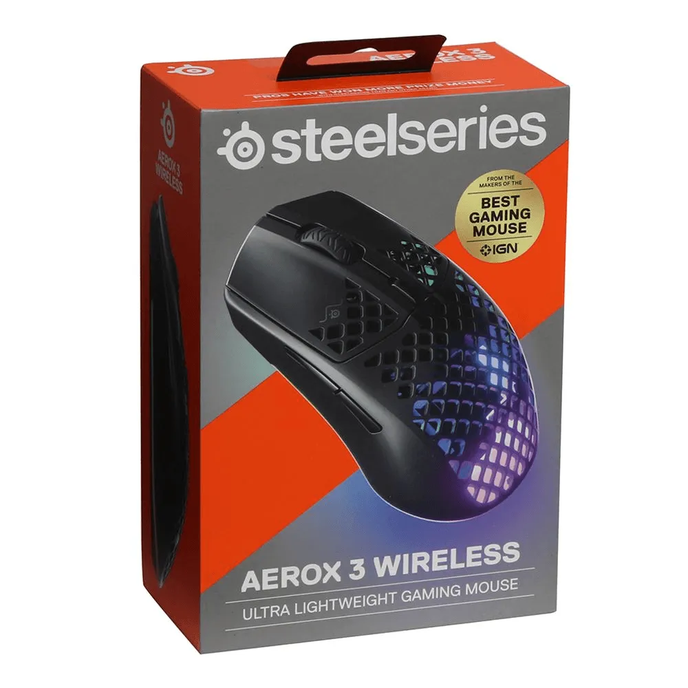 SteelSeries Aerox 3 Gaming Wireless Mouse Ultra Lightweight Black RGB Lights