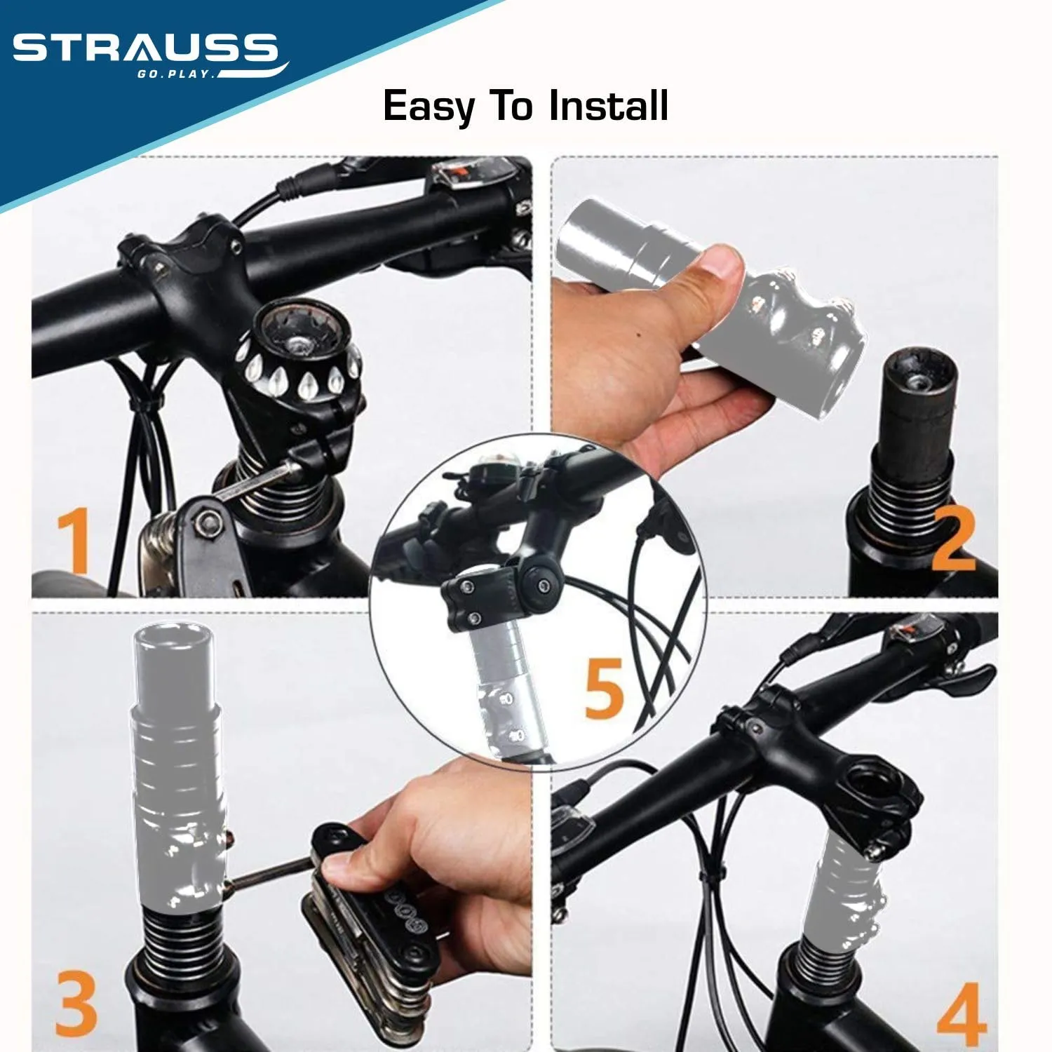 STRAUSS Cycle Handlebar | Cycle Heads Up Stem Riser Adaptor | Cycle Handle Extension | Cycle Accessories | Adjustable Cycle Handle Bar Stem Raiser | Enhanced Control and Stability, (Silver)