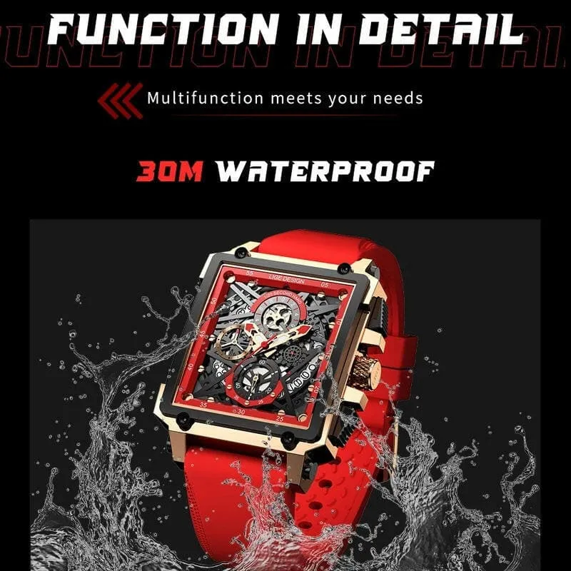 Stylish Square Multifunction Chronograph 30m Waterproof Watch