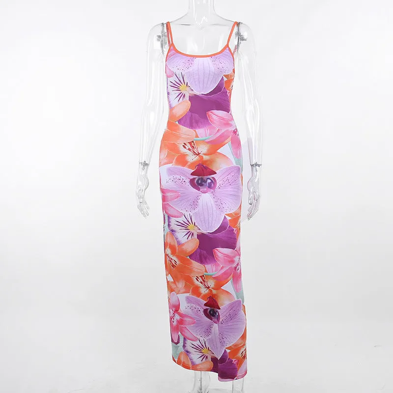 Summer Leisure Vacation Style Fashion Slim Fit Slim Dress Tie Dyed Print Dress