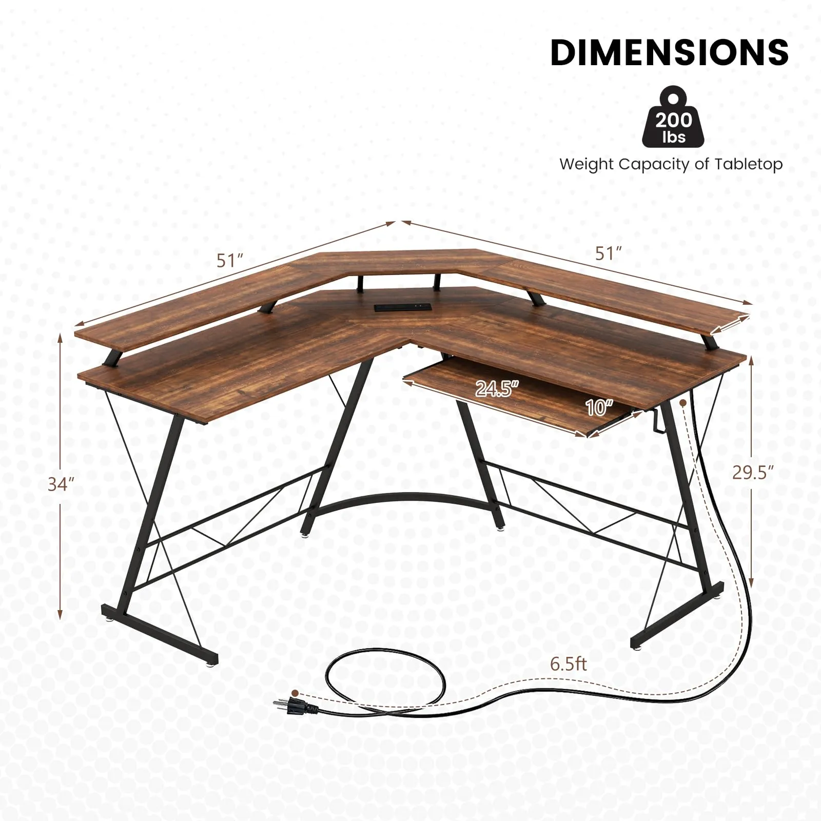 Tangkula L-Shaped Computer Desk with Power Outlet, 51" Corner Computer Workstation with Monitor Stand