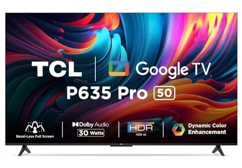 TCL 126 cm (50 inches) Bezel-Less Full Screen Series Ultra HD 4K Smart LED Google TV 50P635 Pro (Black)