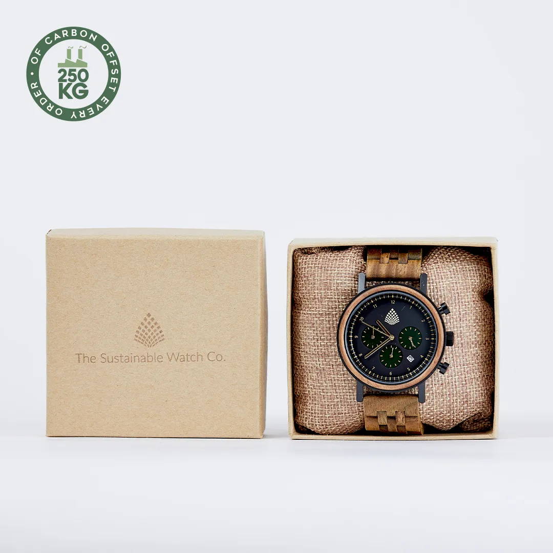 The Cedar Watch - Eco-Friendly Chronograph with Recycled Green Sandalwood & Jubilee Band